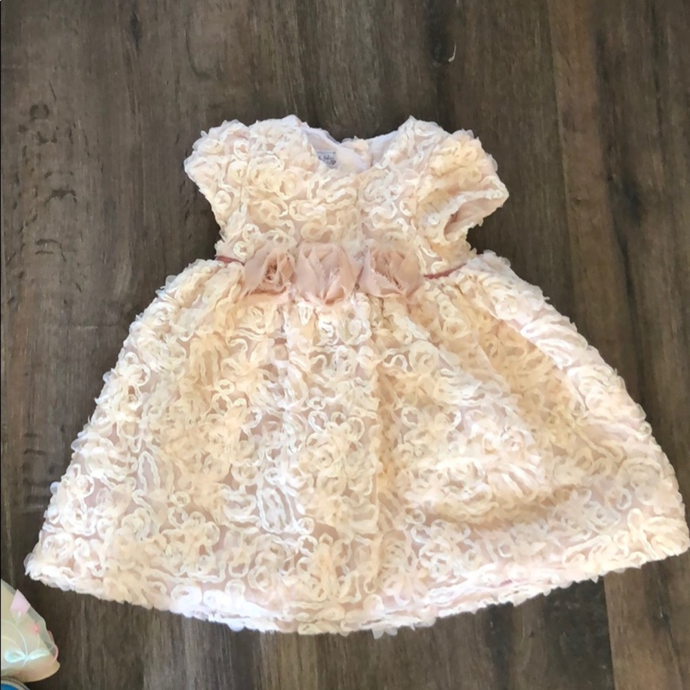 Girls 3T cream flower dress w tulle skirt & liner